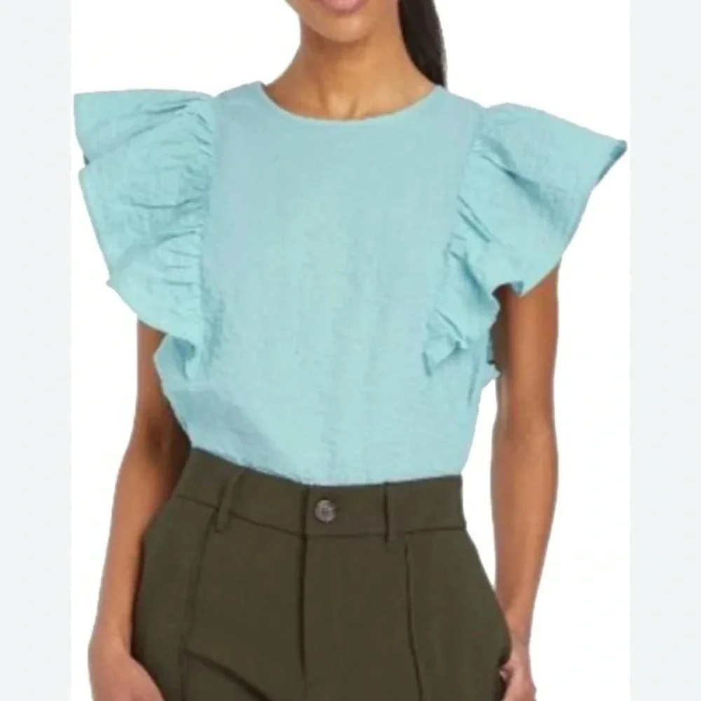 Cotton Flutter Sleeve Top, Teal Size Large | A New Day